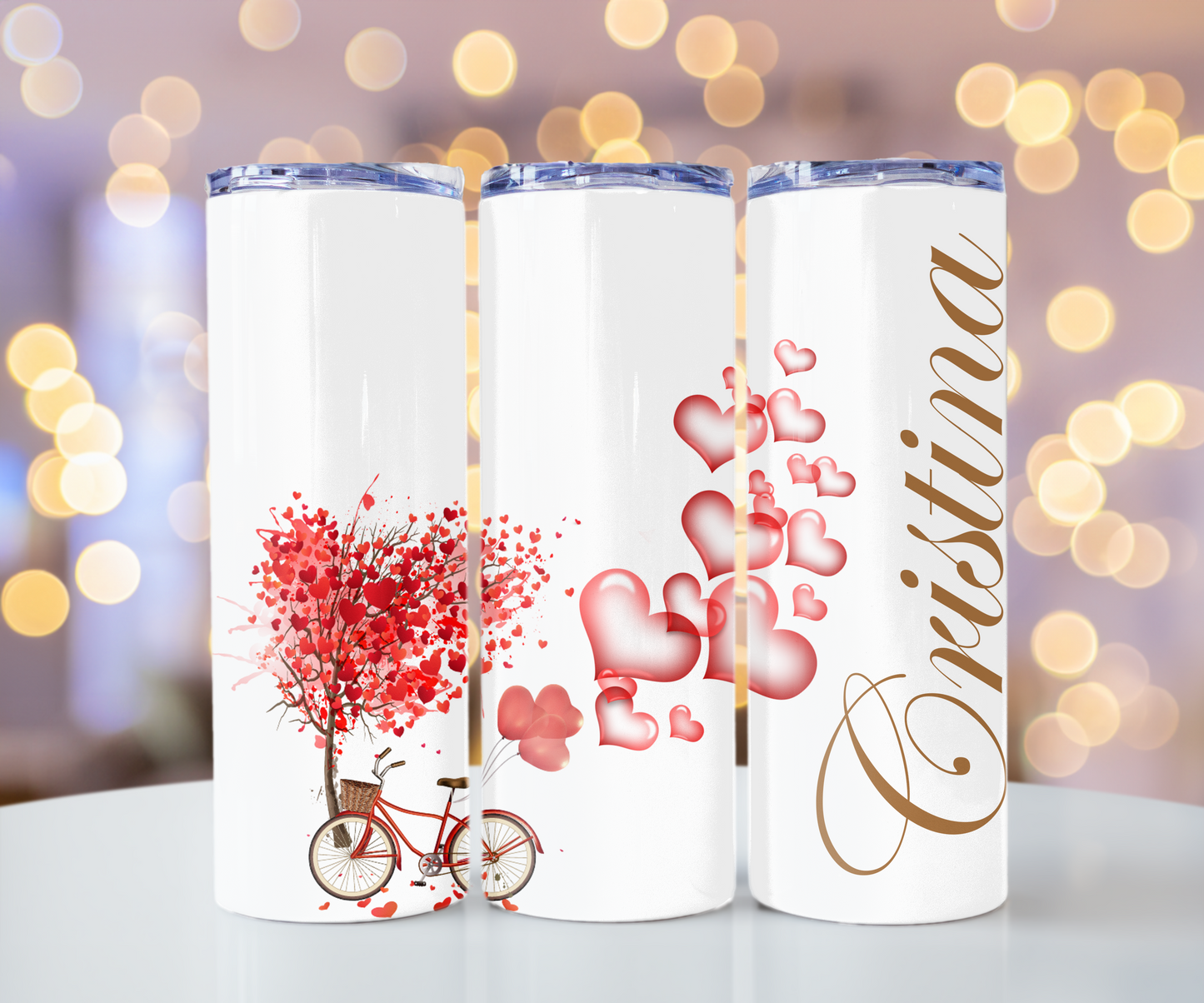 Valentines hearts trees and bike 20oz Tumbler with Straw