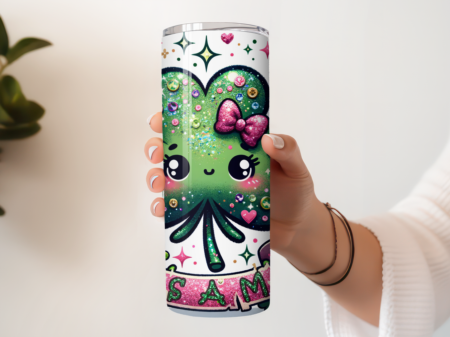 Clover with pink bow 20oz Tumbler with Straw