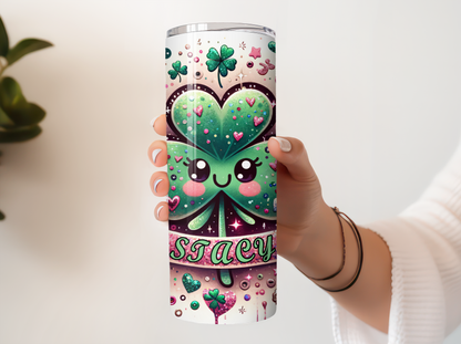 Clover with pink heart 20oz Tumbler with Straw