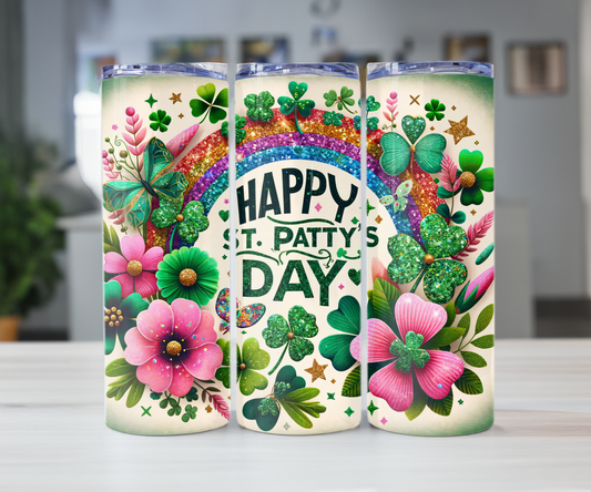 Happy St Patty's day with rainbow 20oz Tumbler with Straw