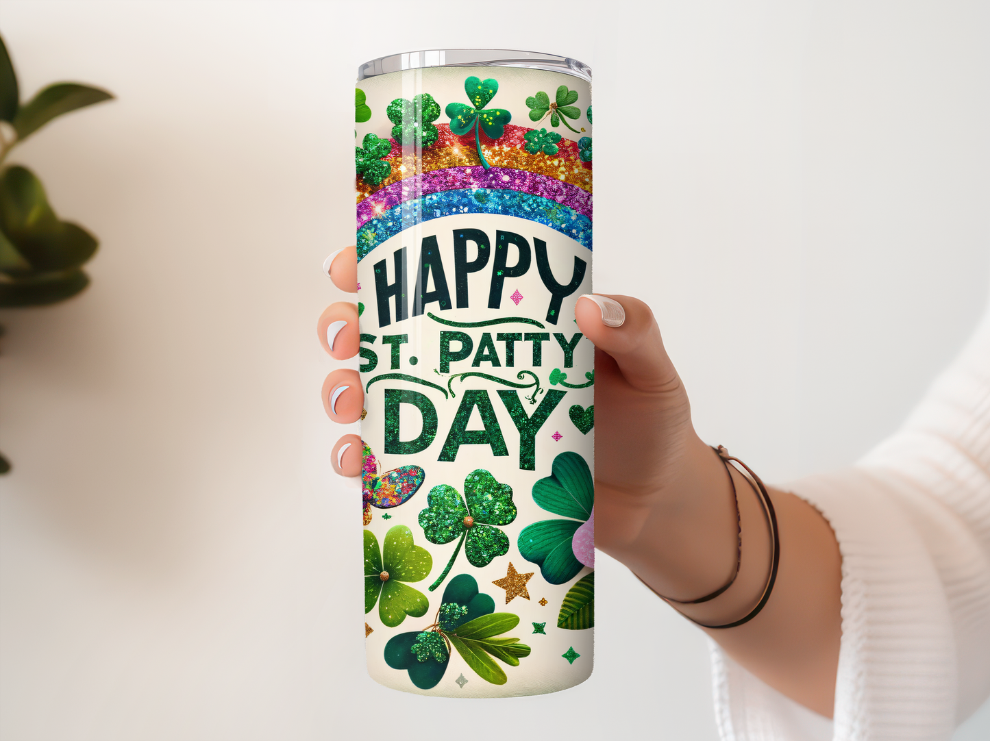 Happy St Patty's day with rainbow 20oz Tumbler with Straw