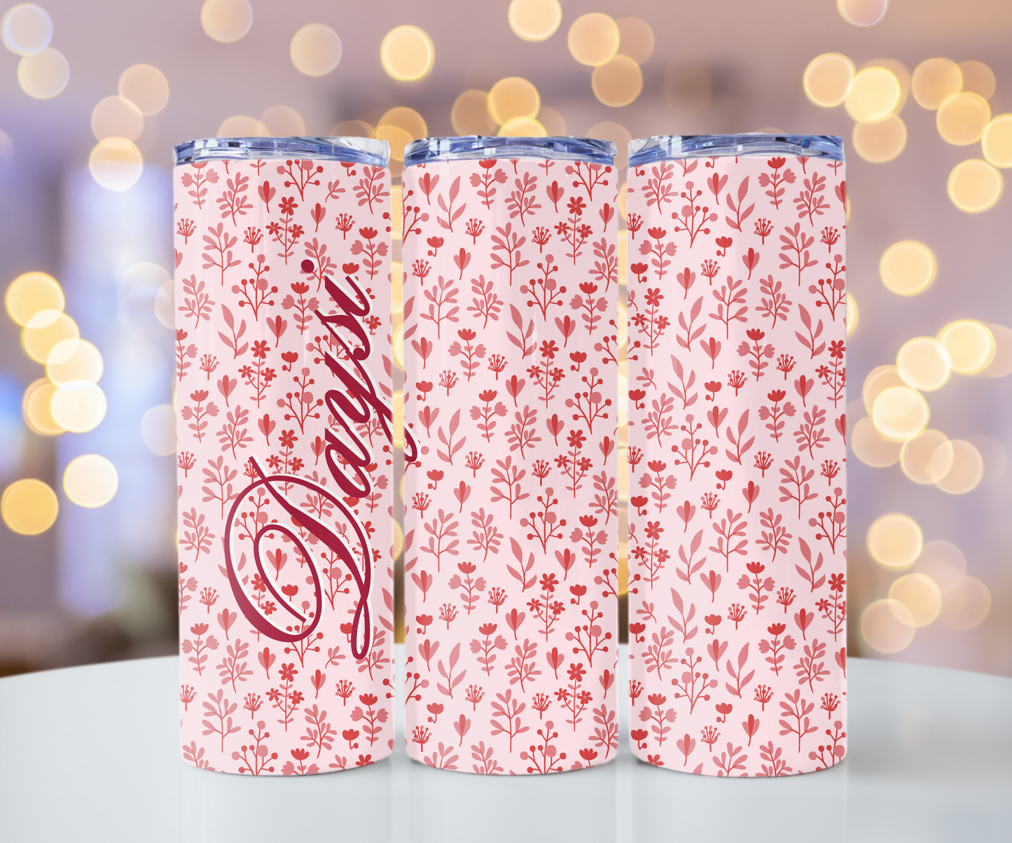 Pink Flowers 20oz Tumbler with Straw