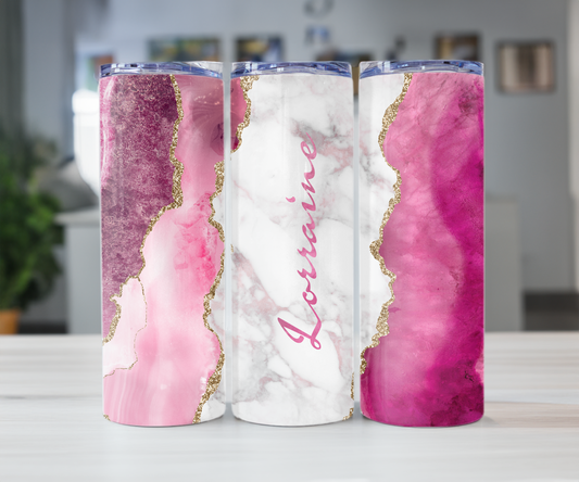 Pink Marble 20oz Tumbler with Straw