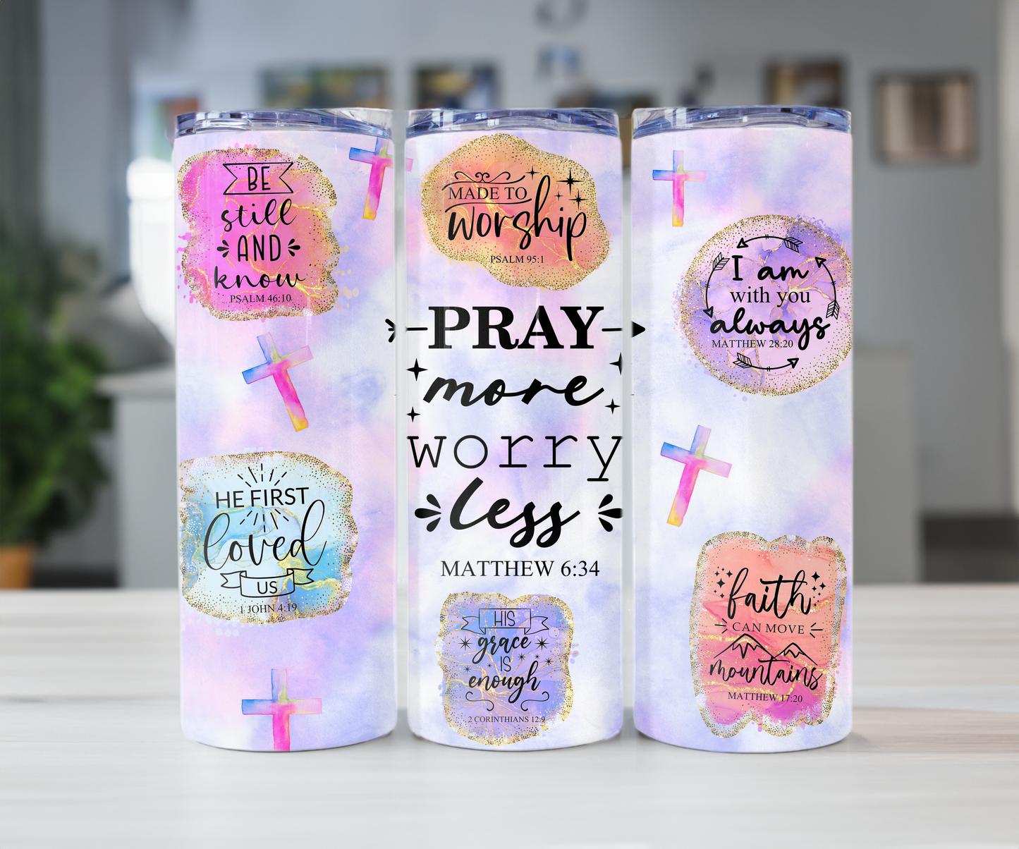 Pray more worry less 20oz Tumbler with Straw