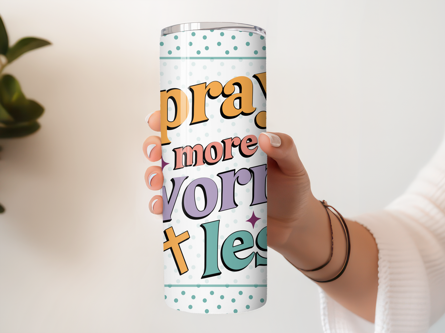 Pray more worry less 20oz Tumbler with Straw