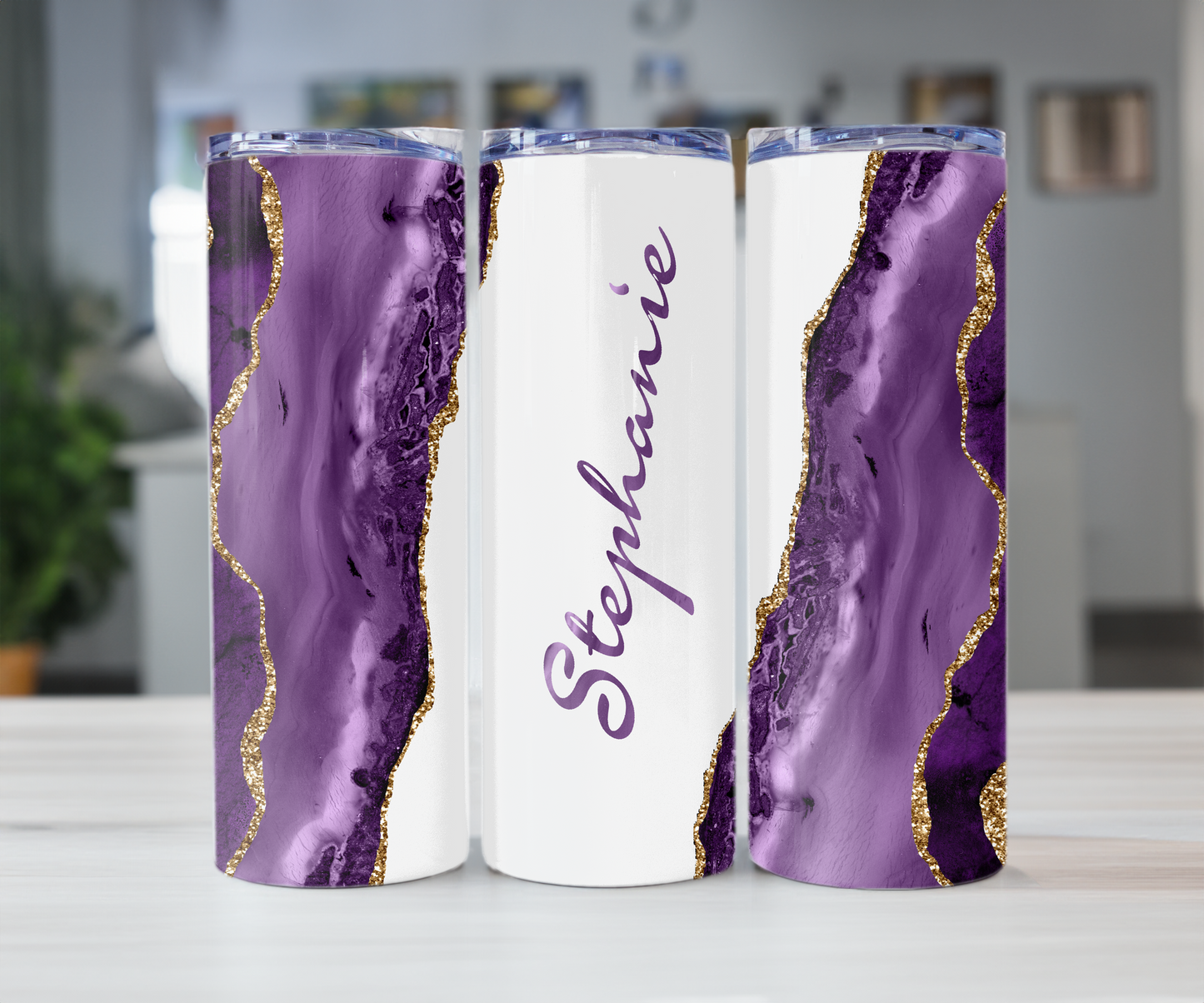 Purple Marble 20oz Tumbler with Straw