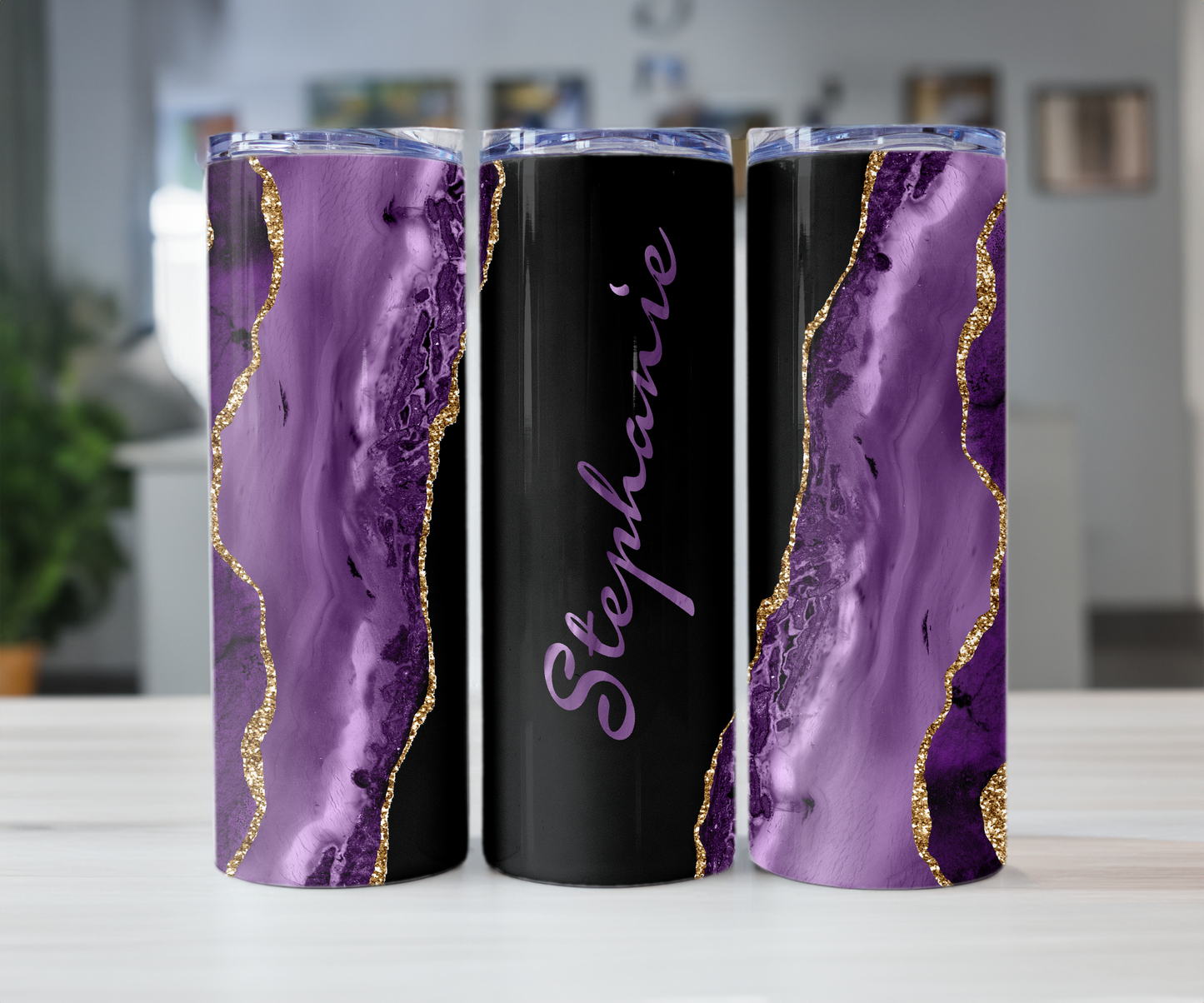 Purple Marble 20oz Tumbler with Straw