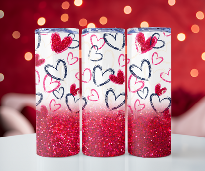 Hearts and Glitter 20oz Tumbler with Straw