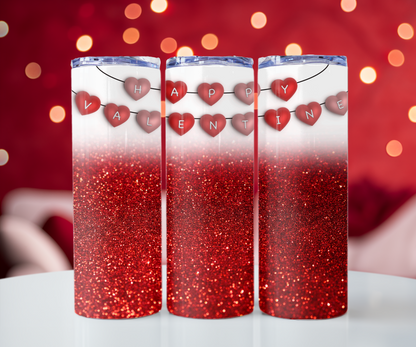 Happy Valentines and Glitter 20oz Tumbler with Straw