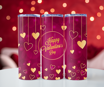 Happy Valentines gold heart 20oz Tumbler with Straw