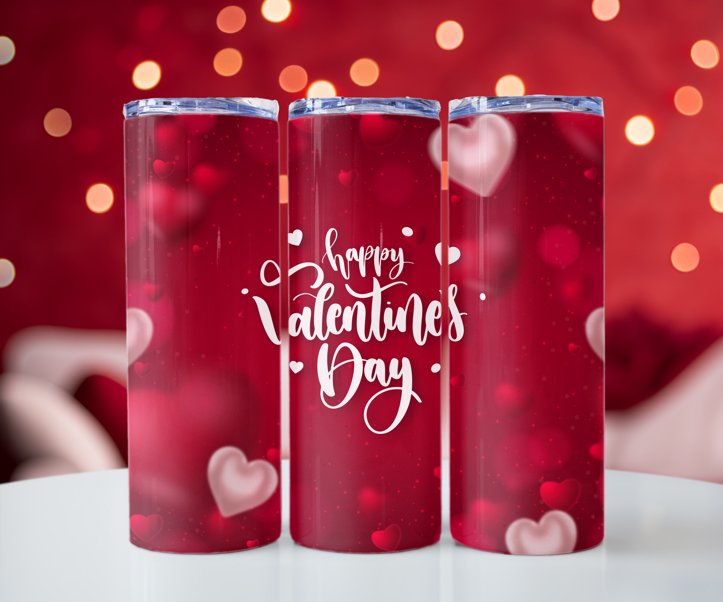 Happy Valentines red heart 20oz Tumbler with Straw