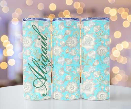 White Flowers 20oz Tumbler with Straw