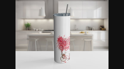 Valentines hearts trees and bike 20oz Tumbler with Straw