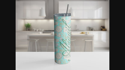 White Flowers 20oz Tumbler with Straw