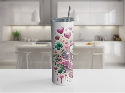 Clover with pink heart 20oz Tumbler with Straw