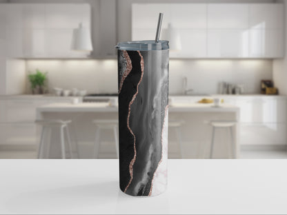 Black Marble 20oz Tumbler with Straw