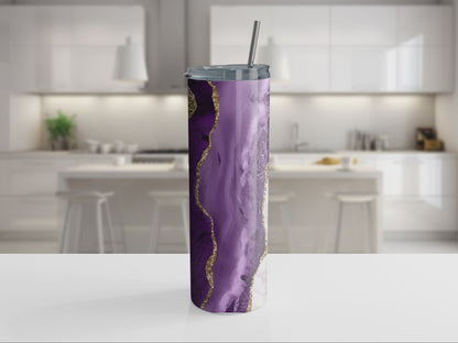 Purple Marble 20oz Tumbler with Straw