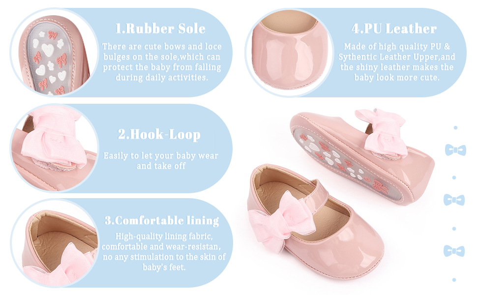 Infant Baby Girls Soft Sole Bowknot Princess Wedding Dress Mary Jane Flats Prewalker Newborn Light Baby Sneaker Shoes