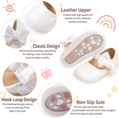 Infant Baby Girls Soft Sole Bowknot Princess Wedding Dress Mary Jane Flats Prewalker Newborn Light Baby Sneaker Shoes