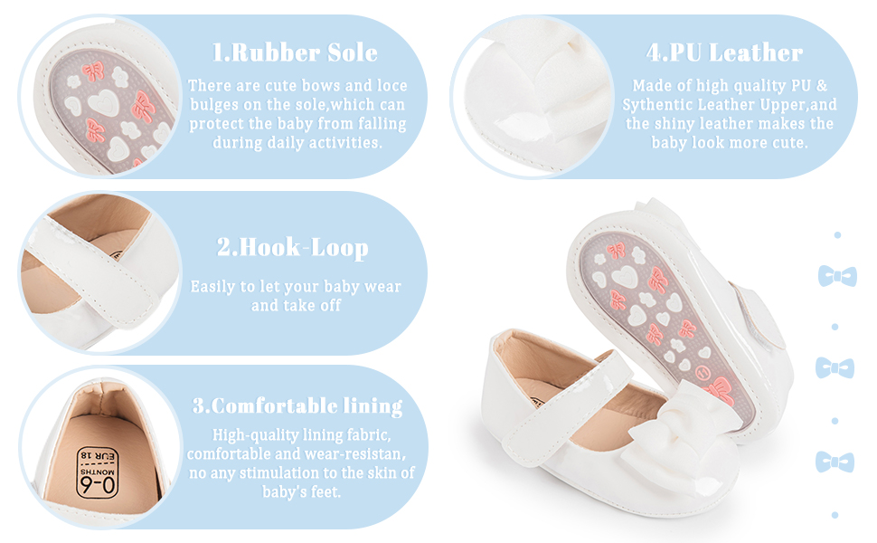 Infant Baby Girls Soft Sole Bowknot Princess Wedding Dress Mary Jane Flats Prewalker Newborn Light Baby Sneaker Shoes